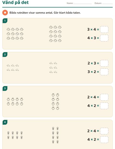 Förhandsvisning av Multiplikation med bilder-arbetsblad med Havsliv SV för Årskurs 3