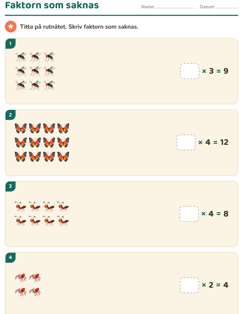 Förhandsvisning av Multiplikation med bilder-arbetsblad med Insekter och kryp för Årskurs 3