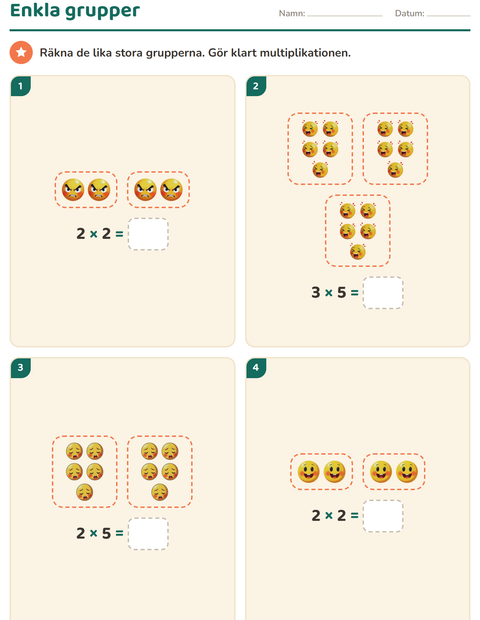 Förhandsvisning av Multiplikation med bilder-arbetsblad med Känslor för Årskurs 2