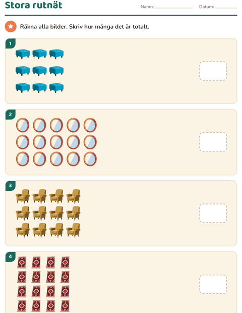 Förhandsvisning av Multiplikation med bilder-arbetsblad med Möbler för Årskurs 3