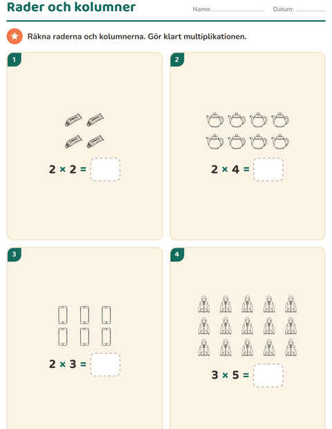 Förhandsvisning av Multiplikation med bilder-arbetsblad med Objekt SV för Årskurs 2