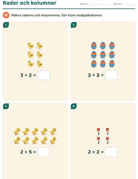 Förhandsvisning av Multiplikation med bilder-arbetsblad med Påsk för Årskurs 2