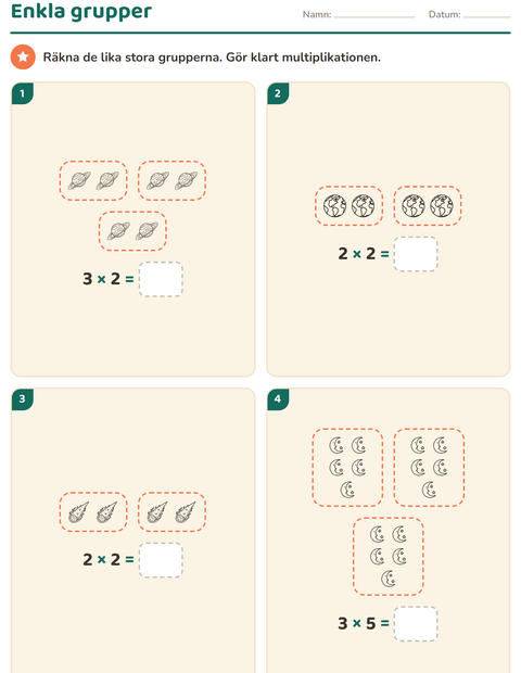 Förhandsvisning av Multiplikation med bilder-arbetsblad med Rymden SV för Årskurs 2