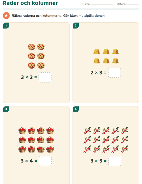 Förhandsvisning av Multiplikation med bilder-arbetsblad med Thanksgiving för Årskurs 2