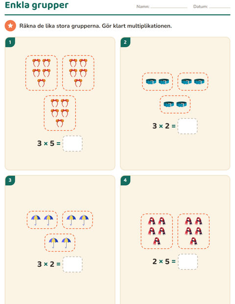 Förhandsvisning av Multiplikation med bilder-arbetsblad med Tillbehör för Årskurs 2