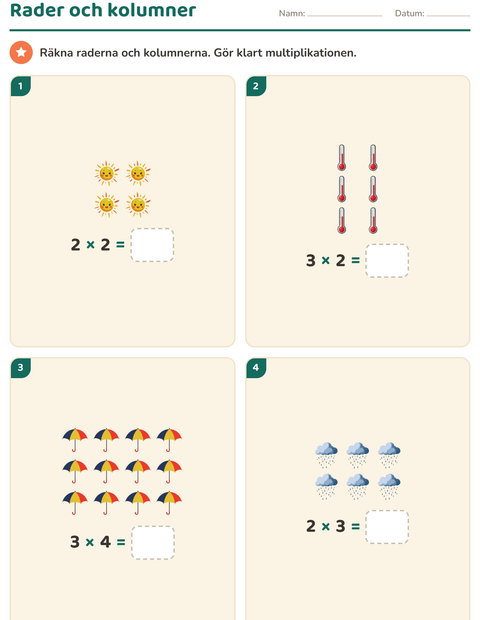 Förhandsvisning av Multiplikation med bilder-arbetsblad med Väder för Årskurs 2