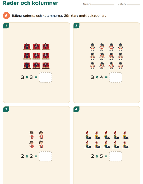 Förhandsvisning av Multiplikation med bilder-arbetsblad med Yrken för Årskurs 2