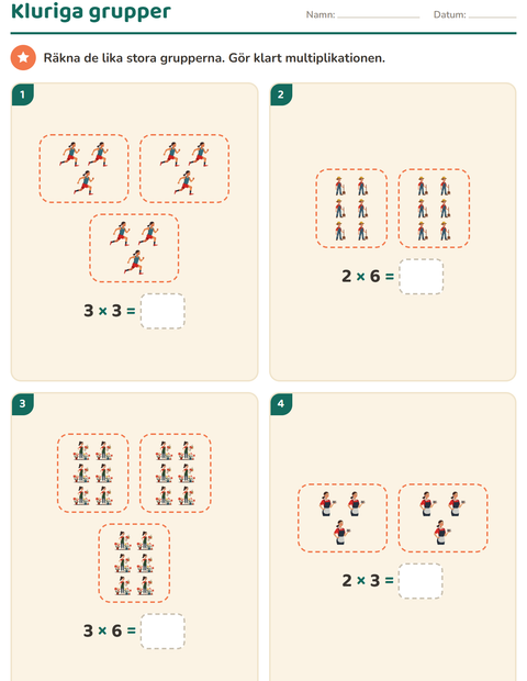 Förhandsvisning av Multiplikation med bilder-arbetsblad med Yrken för Årskurs 3