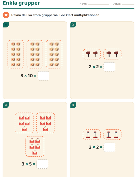 Förhandsvisning av Multiplikation med bilder-arbetsblad med Postkontor för Årskurs 2