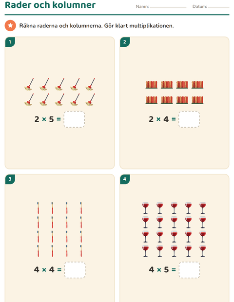 Förhandsvisning av Multiplikation med bilder-arbetsblad med Runt huset för Årskurs 2