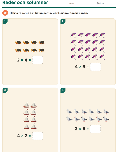 Förhandsvisning av Multiplikation med bilder-arbetsblad med Strand för Årskurs 2