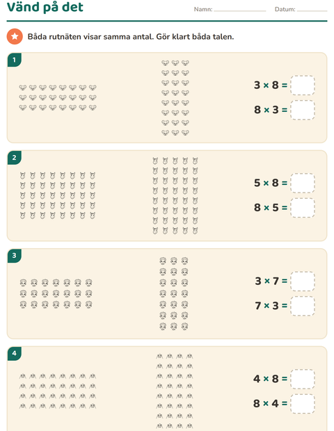Förhandsvisning av Multiplikation med bilder-arbetsblad med Ansikten SV för Årskurs 3