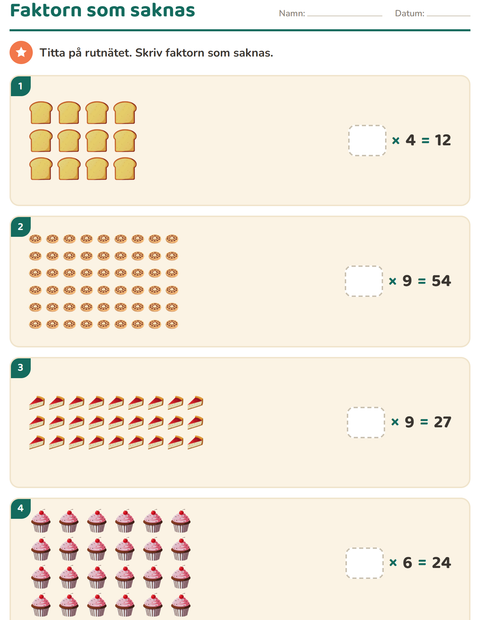 Förhandsvisning av Multiplikation med bilder-arbetsblad med Bageri för Årskurs 3
