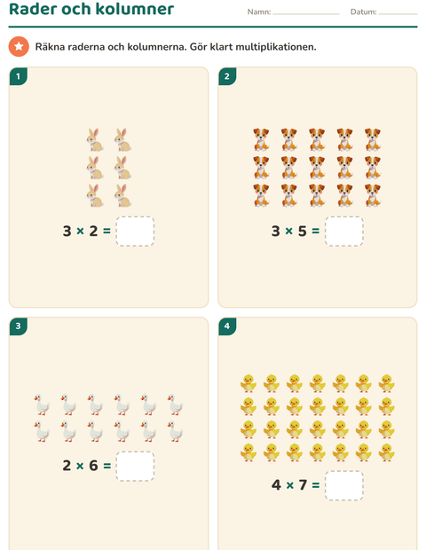 Förhandsvisning av Multiplikation med bilder-arbetsblad med Bondgårdsdjur för Årskurs 2