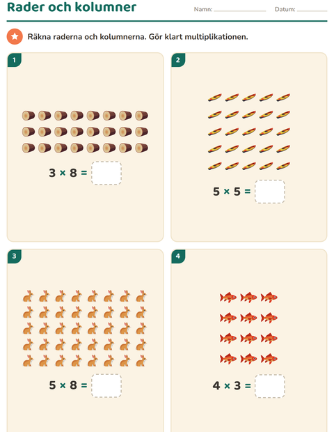 Förhandsvisning av Multiplikation med bilder-arbetsblad med Camping för Årskurs 2