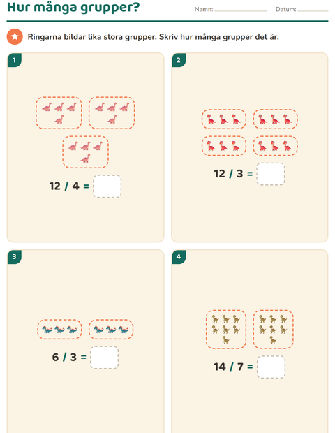 Förhandsvisning av Multiplikation med bilder-arbetsblad med Dinosaurier för Årskurs 2