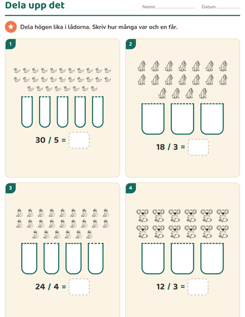 Förhandsvisning av Multiplikation med bilder-arbetsblad med Djurparksdjur SV för Årskurs 3