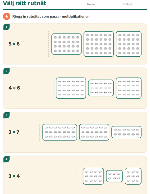 Förhandsvisning av Multiplikation med bilder-arbetsblad med Efterrätt (S/V) för Årskurs 2