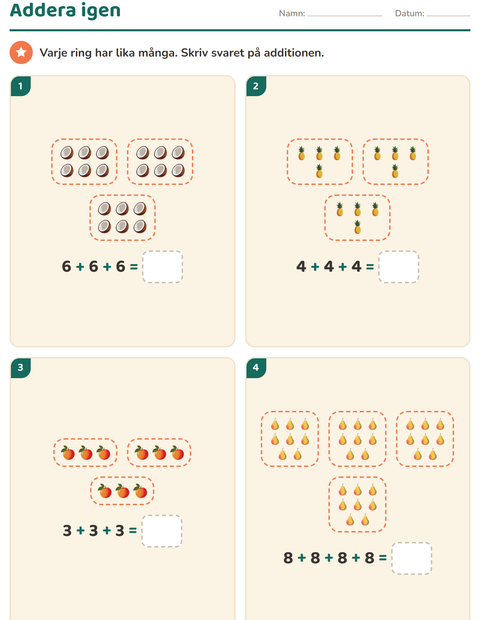 Förhandsvisning av Multiplikation med bilder-arbetsblad med Frukter för Årskurs 2