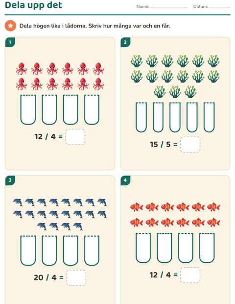 Förhandsvisning av Multiplikation med bilder-arbetsblad med Havsliv för Årskurs 3