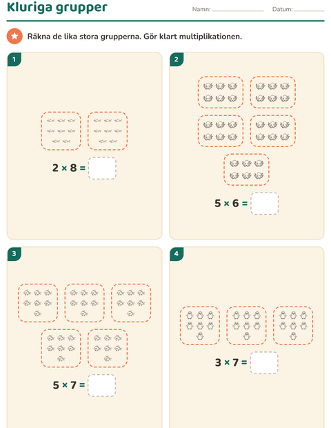 Förhandsvisning av Multiplikation med bilder-arbetsblad med Havsliv SV för Årskurs 3