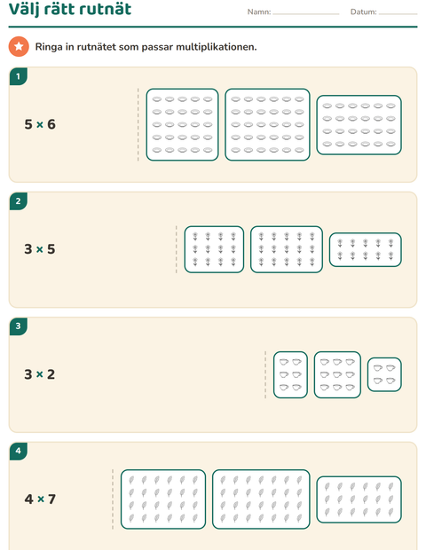 Förhandsvisning av Multiplikation med bilder-arbetsblad med Hem och Natur SV för Årskurs 2