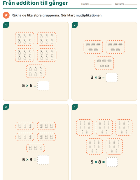 Förhandsvisning av Multiplikation med bilder-arbetsblad med Hushåll SV för Årskurs 2