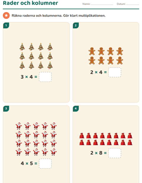 Förhandsvisning av Multiplikation med bilder-arbetsblad med Jul för Årskurs 2
