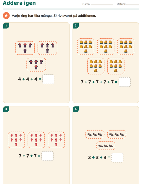 Förhandsvisning av Multiplikation med bilder-arbetsblad med Kläder för Årskurs 2