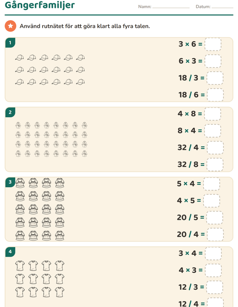 Förhandsvisning av Multiplikation med bilder-arbetsblad med Kläder SV för Årskurs 3