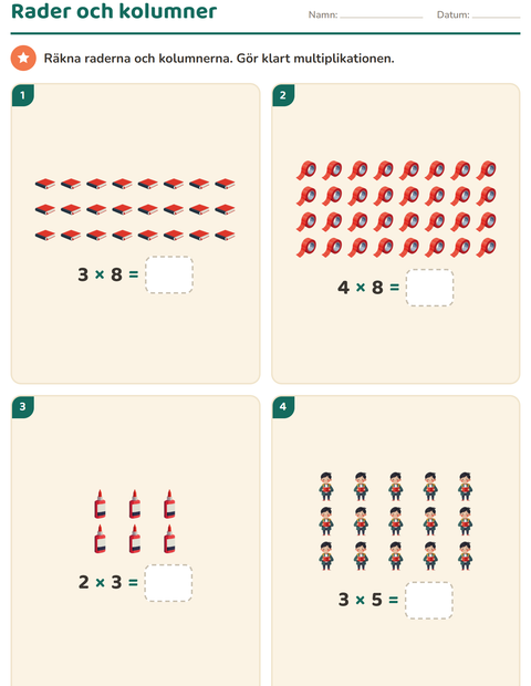 Förhandsvisning av Multiplikation med bilder-arbetsblad med Klassrum för Årskurs 2