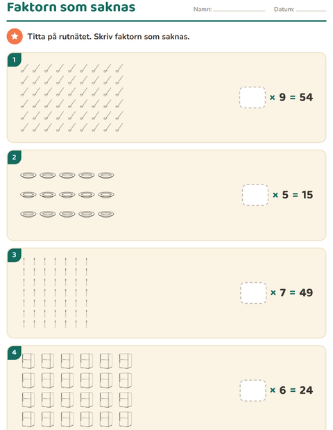 Förhandsvisning av Multiplikation med bilder-arbetsblad med Kök SV för Årskurs 3