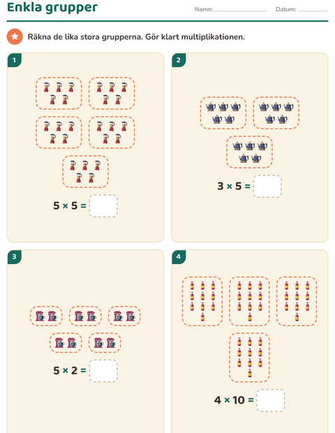 Förhandsvisning av Multiplikation med bilder-arbetsblad med Köksredskap för Årskurs 2