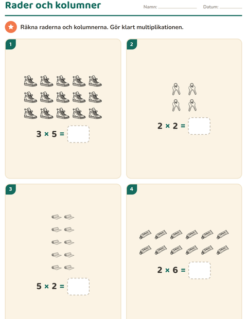Förhandsvisning av Multiplikation med bilder-arbetsblad med Objekt SV för Årskurs 2