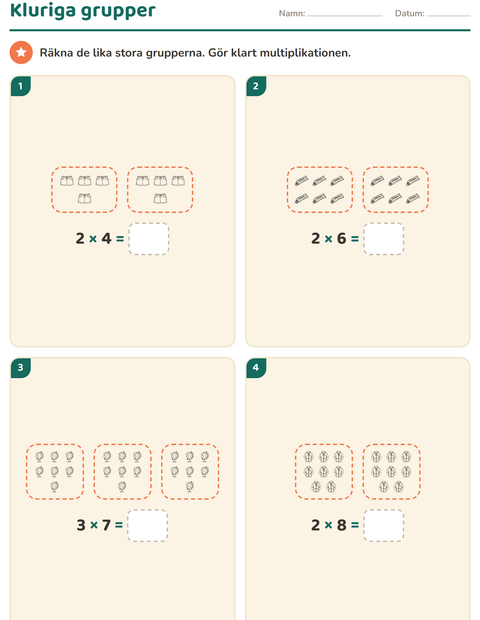Förhandsvisning av Multiplikation med bilder-arbetsblad med Objekt SV för Årskurs 3