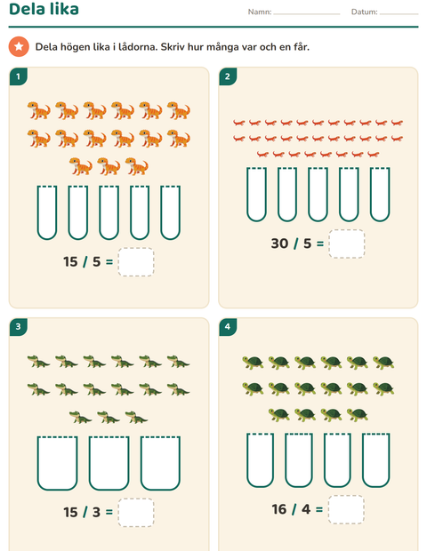 Förhandsvisning av Multiplikation med bilder-arbetsblad med Reptiler och groddjur för Årskurs 2