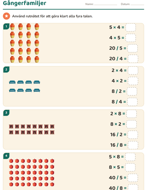 Förhandsvisning av Multiplikation med bilder-arbetsblad med Runt huset för Årskurs 3