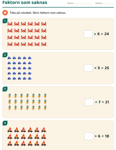 Förhandsvisning av Multiplikation med bilder-arbetsblad med Sommar för Årskurs 3