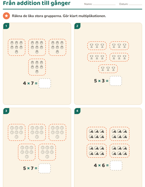 Förhandsvisning av Multiplikation med bilder-arbetsblad med Sport SV 2 för Årskurs 2