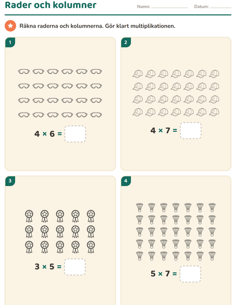 Förhandsvisning av Multiplikation med bilder-arbetsblad med Sport SV för Årskurs 2