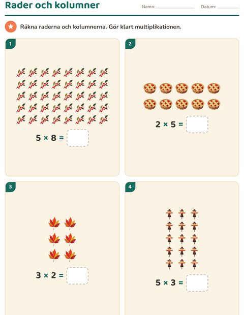Förhandsvisning av Multiplikation med bilder-arbetsblad med Thanksgiving för Årskurs 2