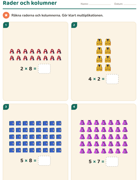 Förhandsvisning av Multiplikation med bilder-arbetsblad med Tillbehör för Årskurs 2