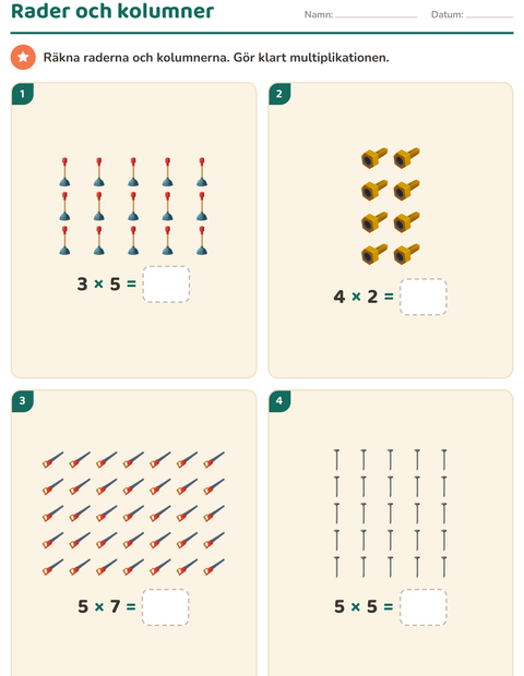 Förhandsvisning av Multiplikation med bilder-arbetsblad med Verktyg för Årskurs 2