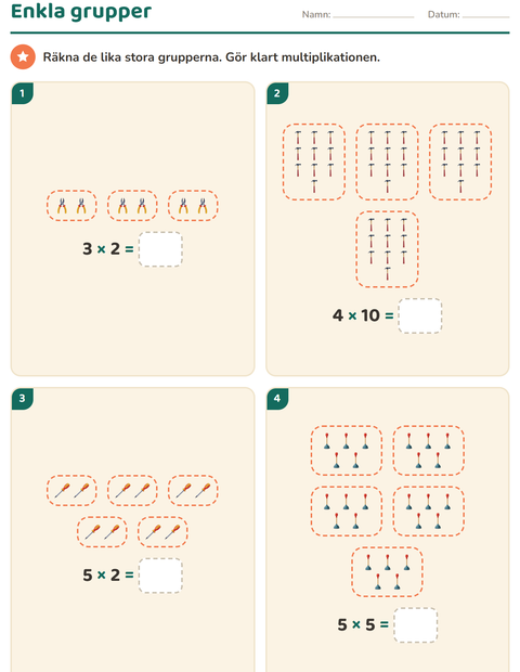 Förhandsvisning av Multiplikation med bilder-arbetsblad med Verktyg för Årskurs 2