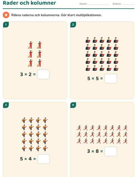 Förhandsvisning av Multiplikation med bilder-arbetsblad med Yrken för Årskurs 2