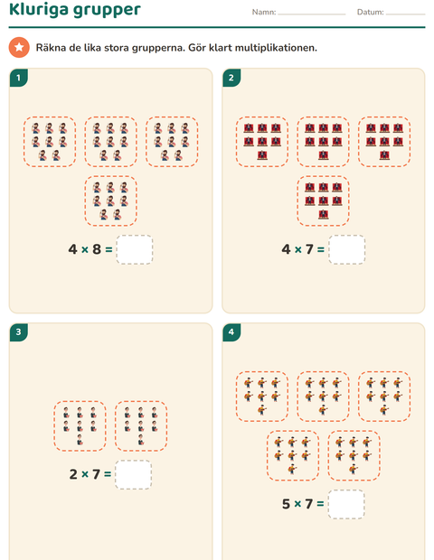 Förhandsvisning av Multiplikation med bilder-arbetsblad med Yrken för Årskurs 3