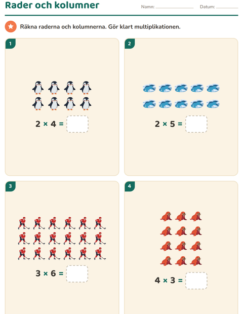 Förhandsvisning av Multiplikation med bilder-arbetsblad med Vinter för Årskurs 2
