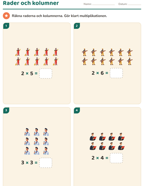 Förhandsvisning av Multiplikation med bilder-arbetsblad med Yrken för Årskurs 2