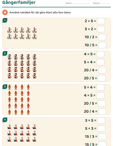 Förhandsvisning av Multiplikation med bilder-arbetsblad med Yrken för Årskurs 3