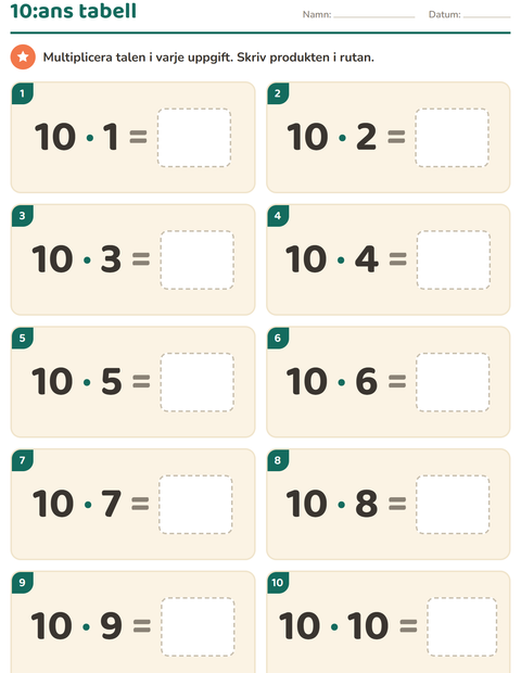 Förhandsvisning av Multiplikationstabeller-arbetsblad för Årskurs 3